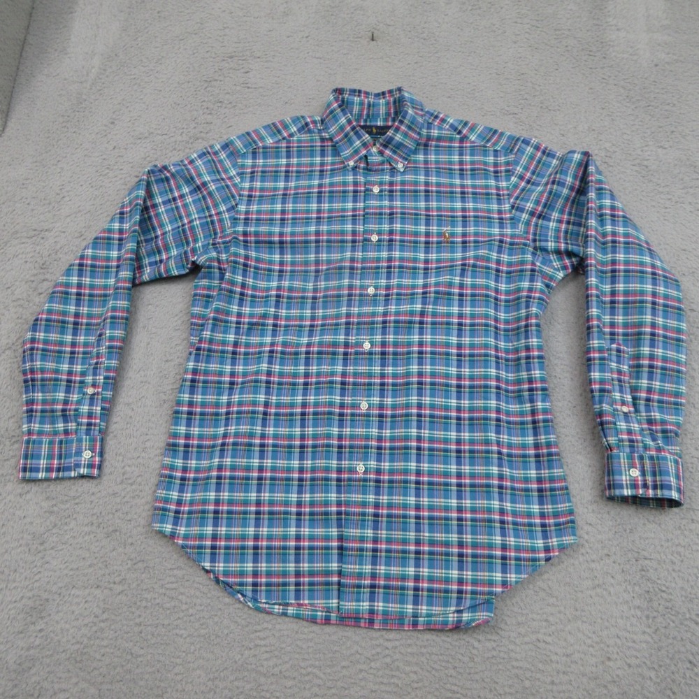 Ralph Lauren Shirt Men‎ L Blue Plaid Flesh Pony Preppy Classic Ivy League Bloke